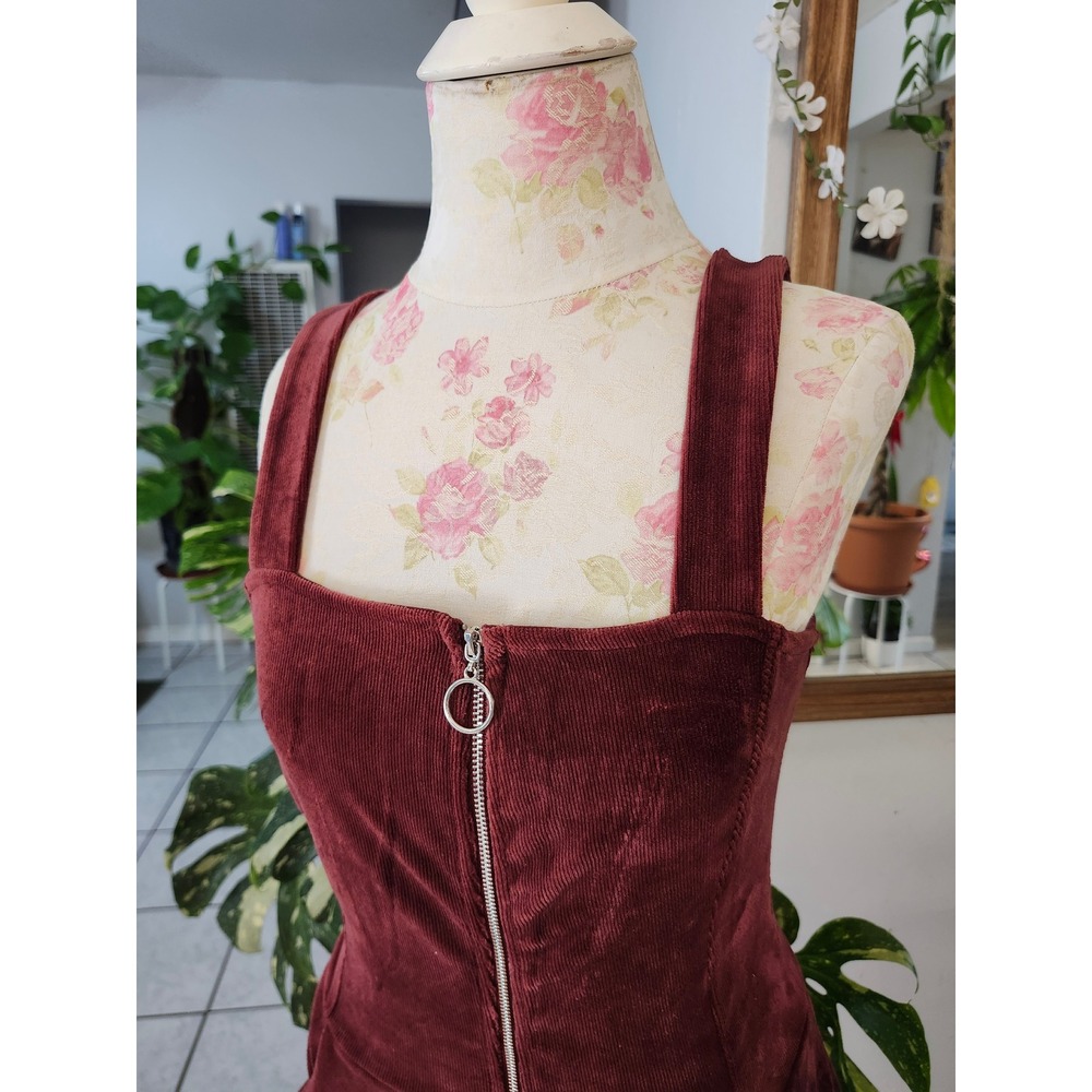 Heart Hips Burgundy Corduroy Zip Front Pinafore Dress Small Y2K Grunge Academia - Picture 6 of 11